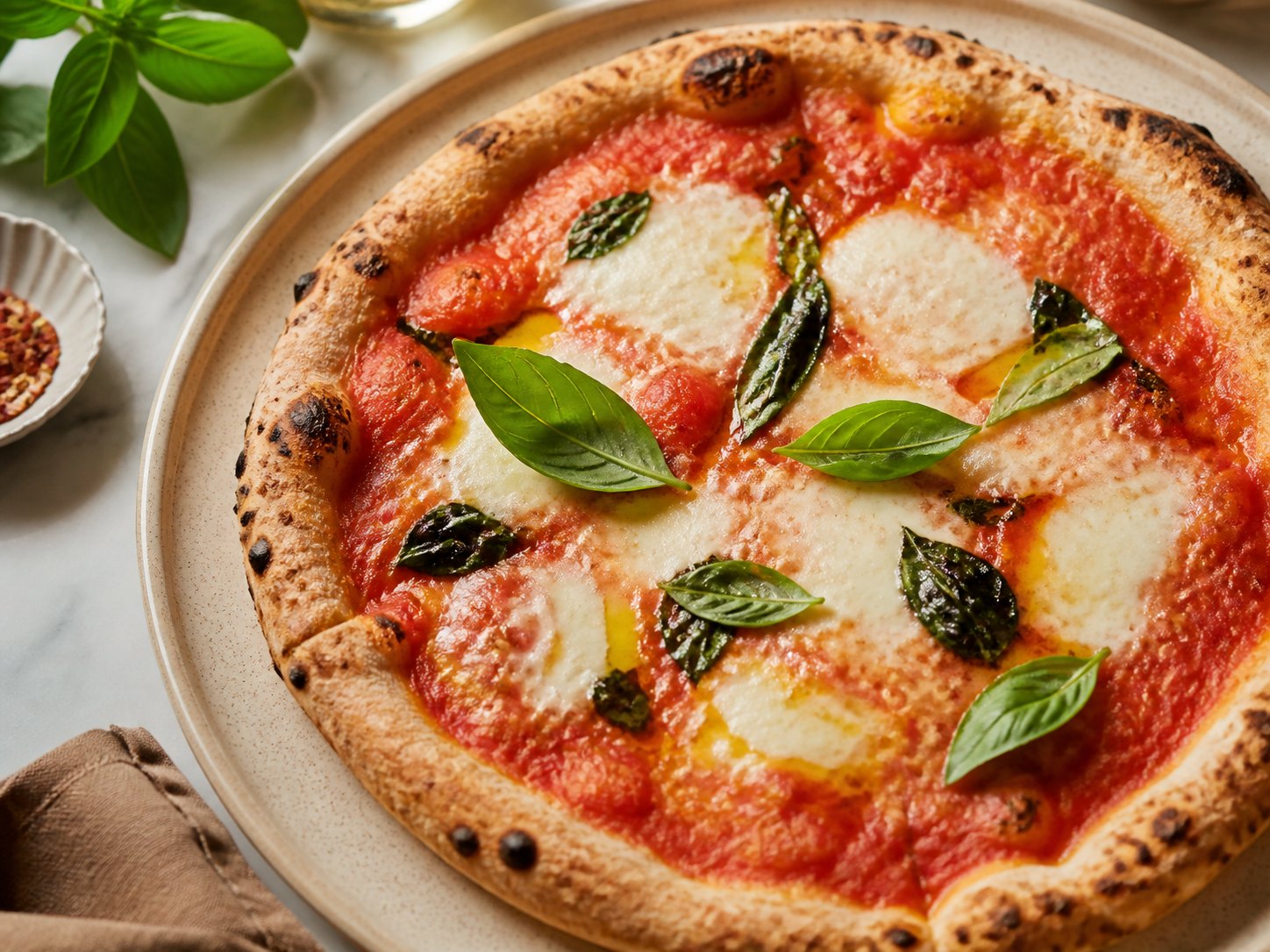 Margherita Pizza mit Basilikum